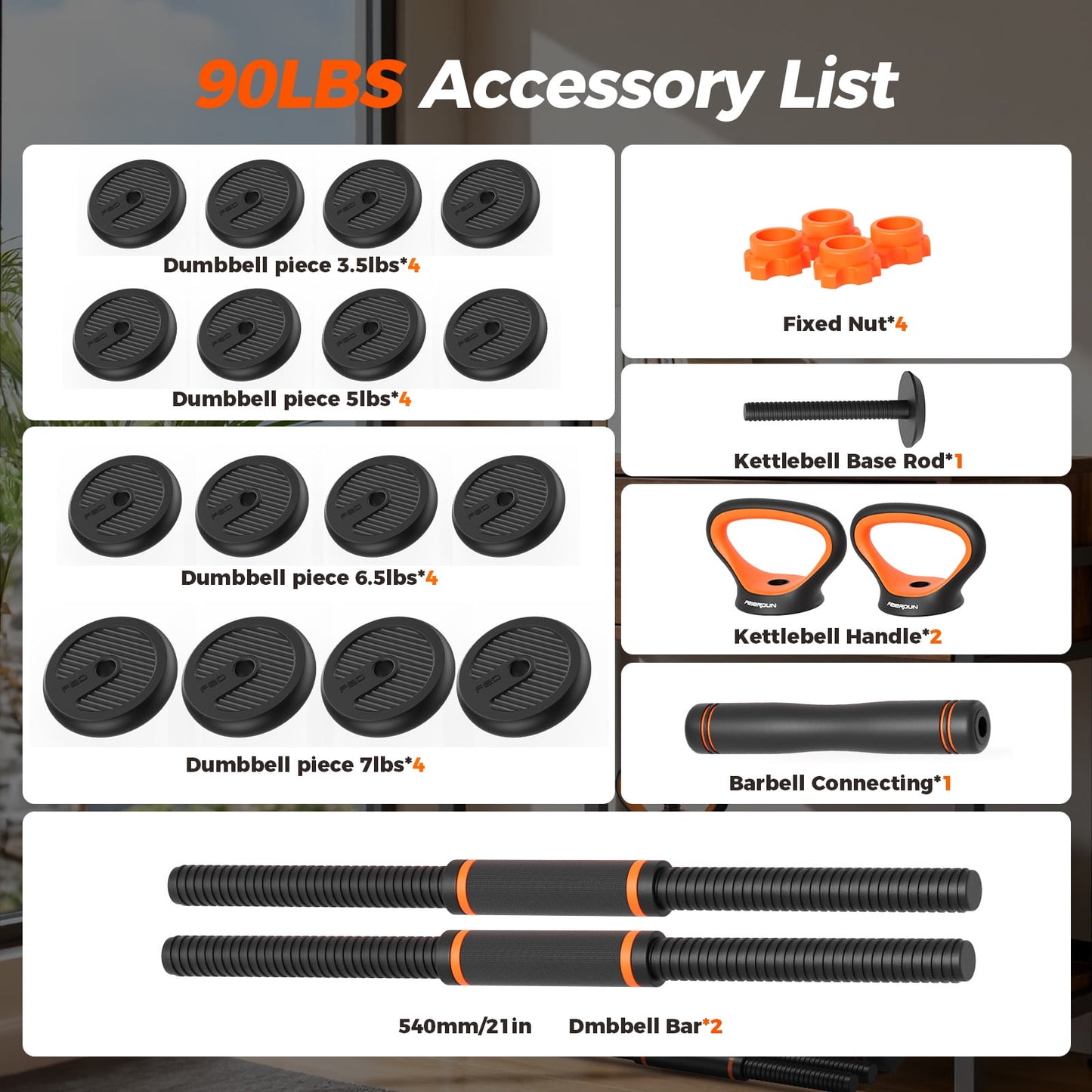 UPGO Adjustable Dumbbells,90lbs Free Weight Set with Connector,5 in1 Dumbbells Set as Barbell,Kettlebell,Push up Stand,Weight Plate,Fitness Exercises for Home Gym Suitable Men/Women