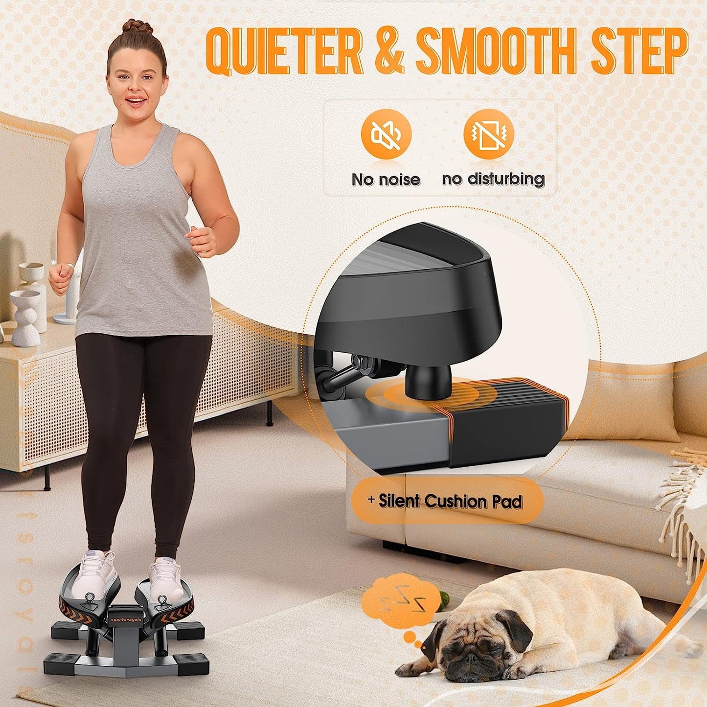 Sportsroyals Mini Stepper Exercise Machine Stair Stepper with Resistance Band and 330 lb Weight Capacity