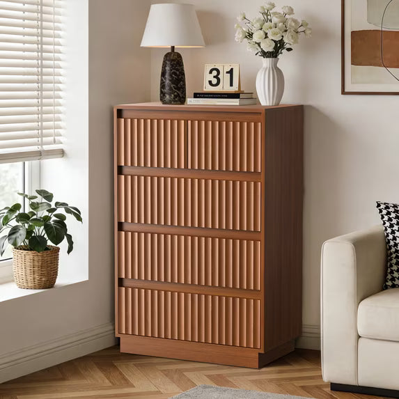 UPGO 25.3'' Fluted Dresser for Living Room, Bedroom, Hallway, Entryway with Deep 5 drawers, Wooden Dresser
