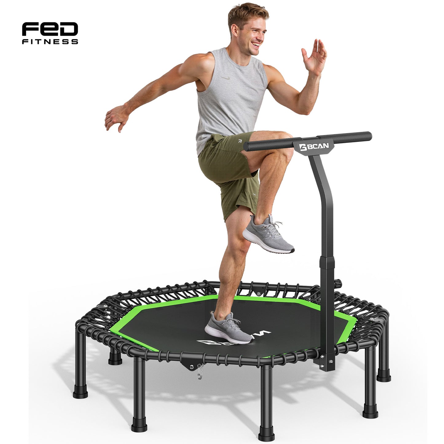 BCAN BT3 51" Octagonal Rebounder Trampoline for Adults, 450LBS Max Load Fitness Trampoline with Large Jumping Area, Silent Bungee Mini Trampoline with T-Adjustable Handle for Home Gym