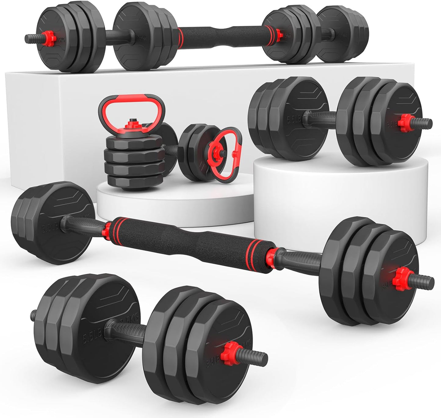 55lbs Free Weight Set with Connector, 6 in1 Dumbbells Set Used as Barbell, Kettlebells, Push up Stand, Fitness Exercises for Home Gym Suitable Men/Women