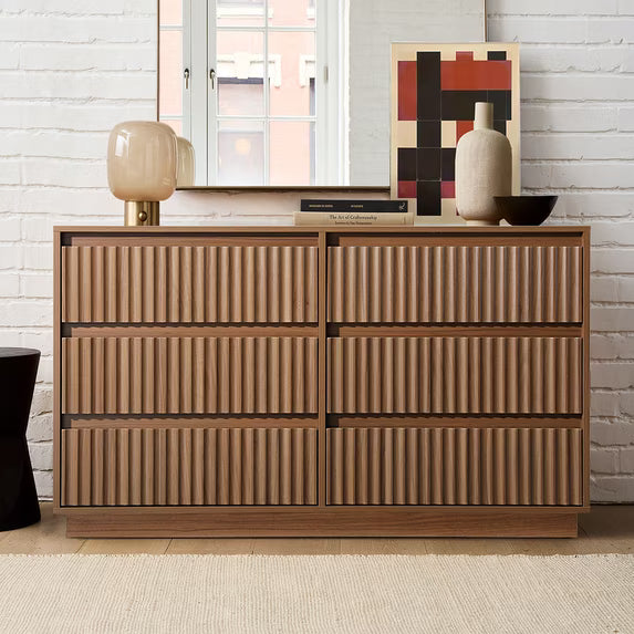 UPGO 44.8'' Fluted Dresser for Living Room, Bedroom, Hallway, Entryway with Deep 6 drawers, Wooden Dresser