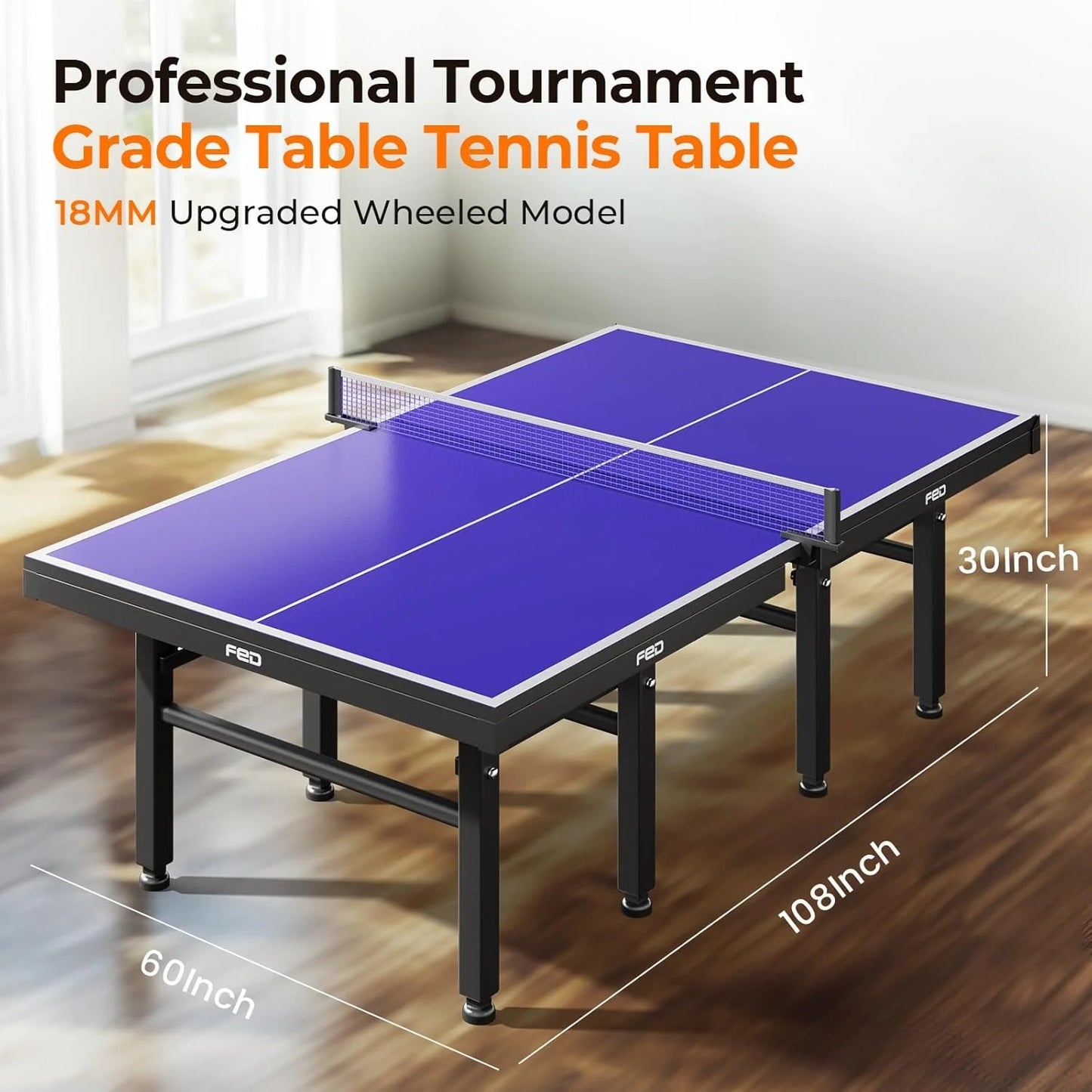 Ping Pong Table, 18mm Thick Tabletop Professional Ping Pong Table with Quick Clamp Net and ping Pong Paddle, Tournament Quality, 10 Minute Easy Assembly, Weatherproof Indoor & Outdoor