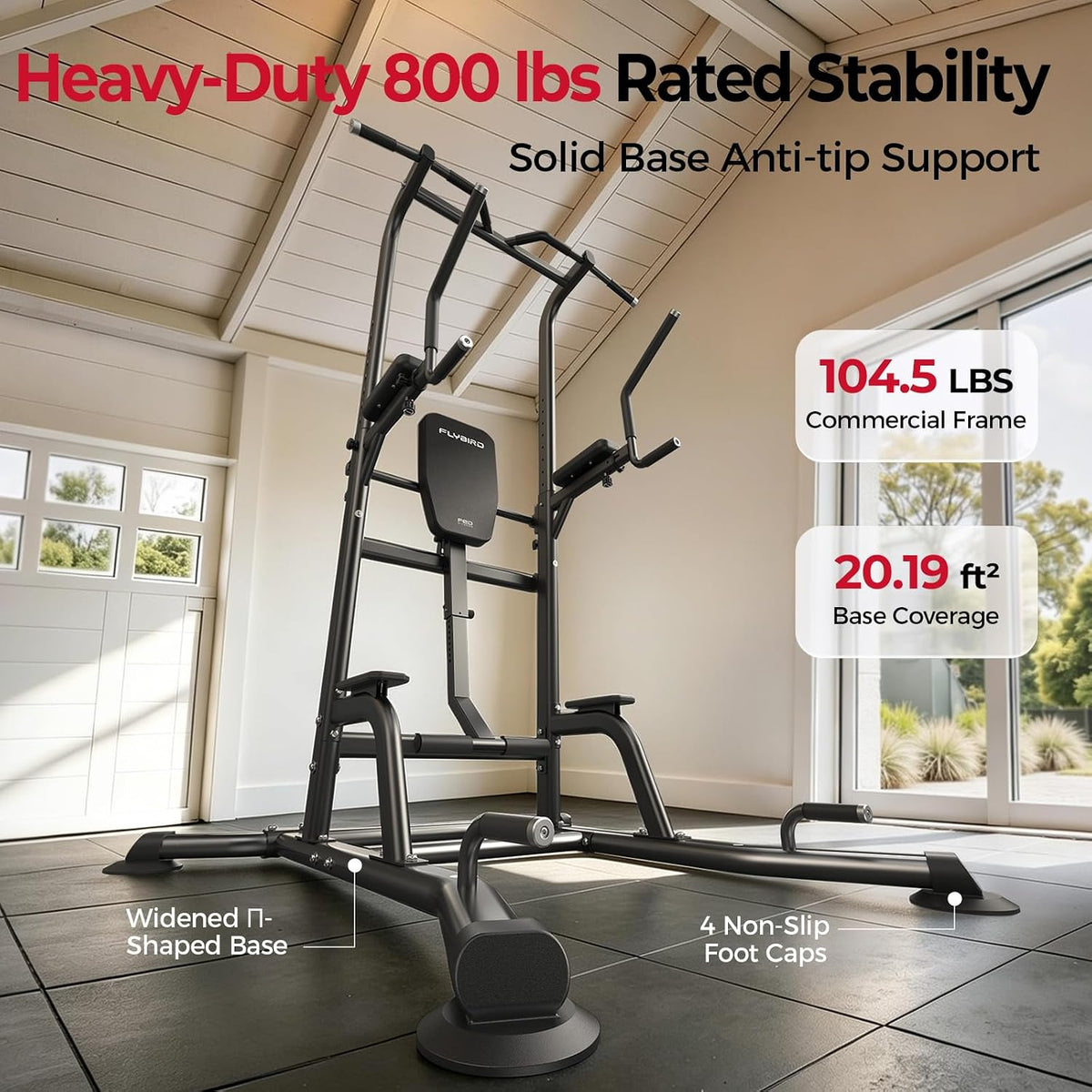 FED Fitness Sportsroyals Power Tower Pull Up Bar Station, Heavy Duty Dip Station with Adjustable Height, Multi-Function Pull Up Station for Home Gym Strength & Ab Workout, 800 LBS Capacity