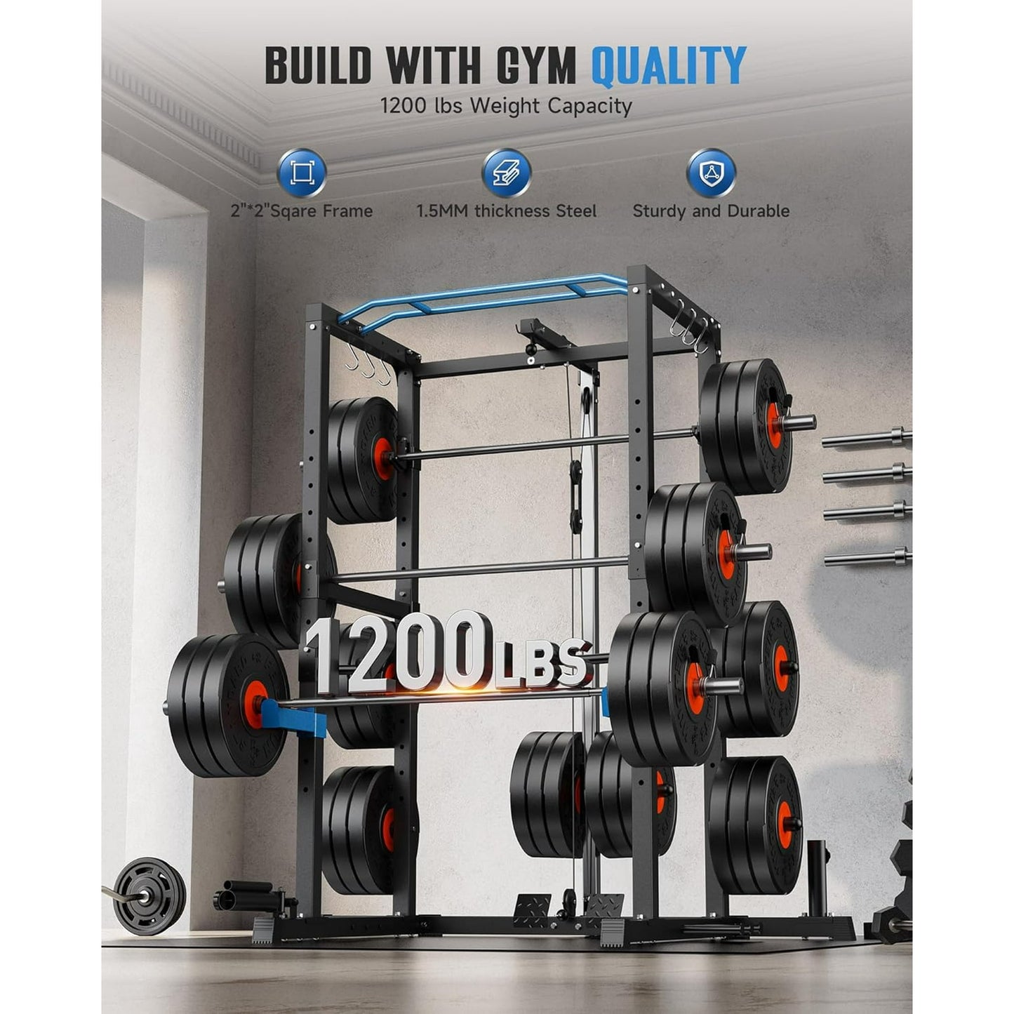 Sportsroyals 1600lbs Multi-Function Power Rack with Adjustable Cable Crossover System and More Training Attachment, Power Cage for Home Gym
