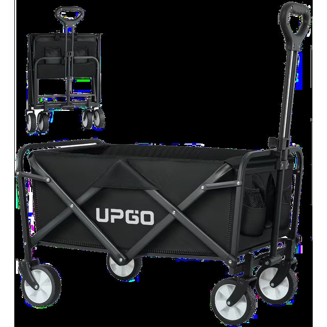 UPGO Collapsible Foldable Wagon, Beach Cart Large Capacity, Heavy Duty Folding Wagon Portable, Collapsible Wagon for Sports, Shopping, Camping
