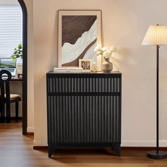 UPGO 38" Tall 2 - Door Accent Cabinet With Adjustable Shelf, Waveform Fluted Panel