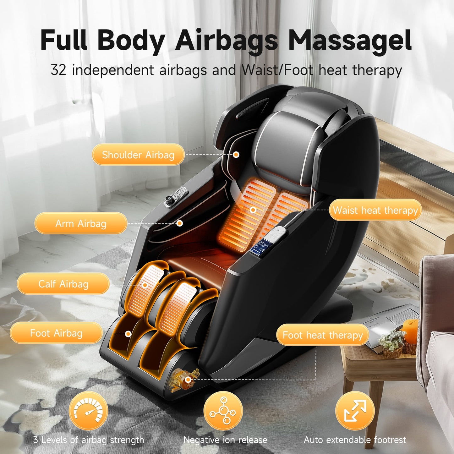 4D Massage Chair, Full Body Zero Gravity Recliner with SL Track, APP Control, Bluetooth,and Electric Calfrest Extension