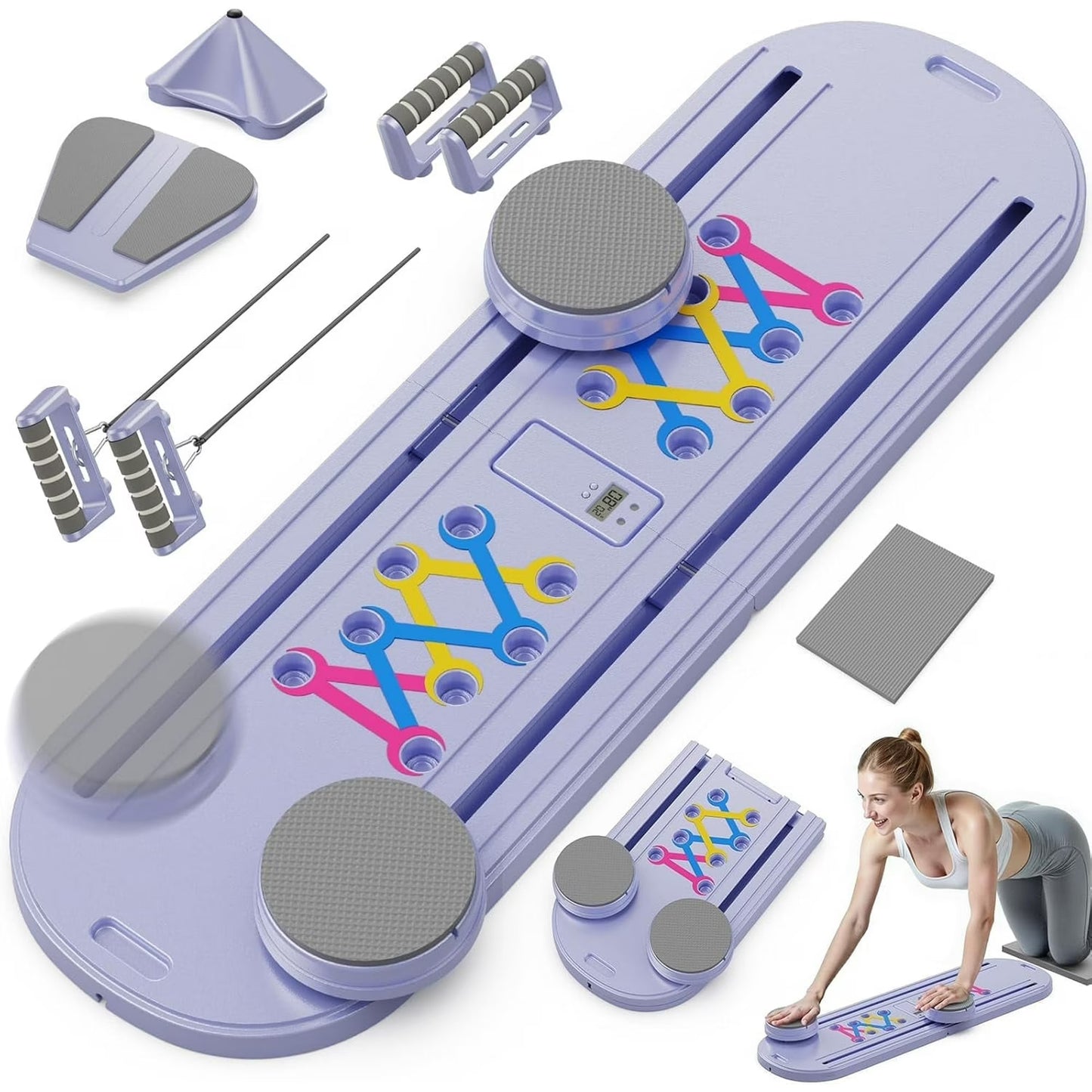 UPGO 5 in 1 Folding Pilates Board, Pilates Reformer Set with 300 LBS Weight Capacity, Portable Home Pilates for Woman (Purple)