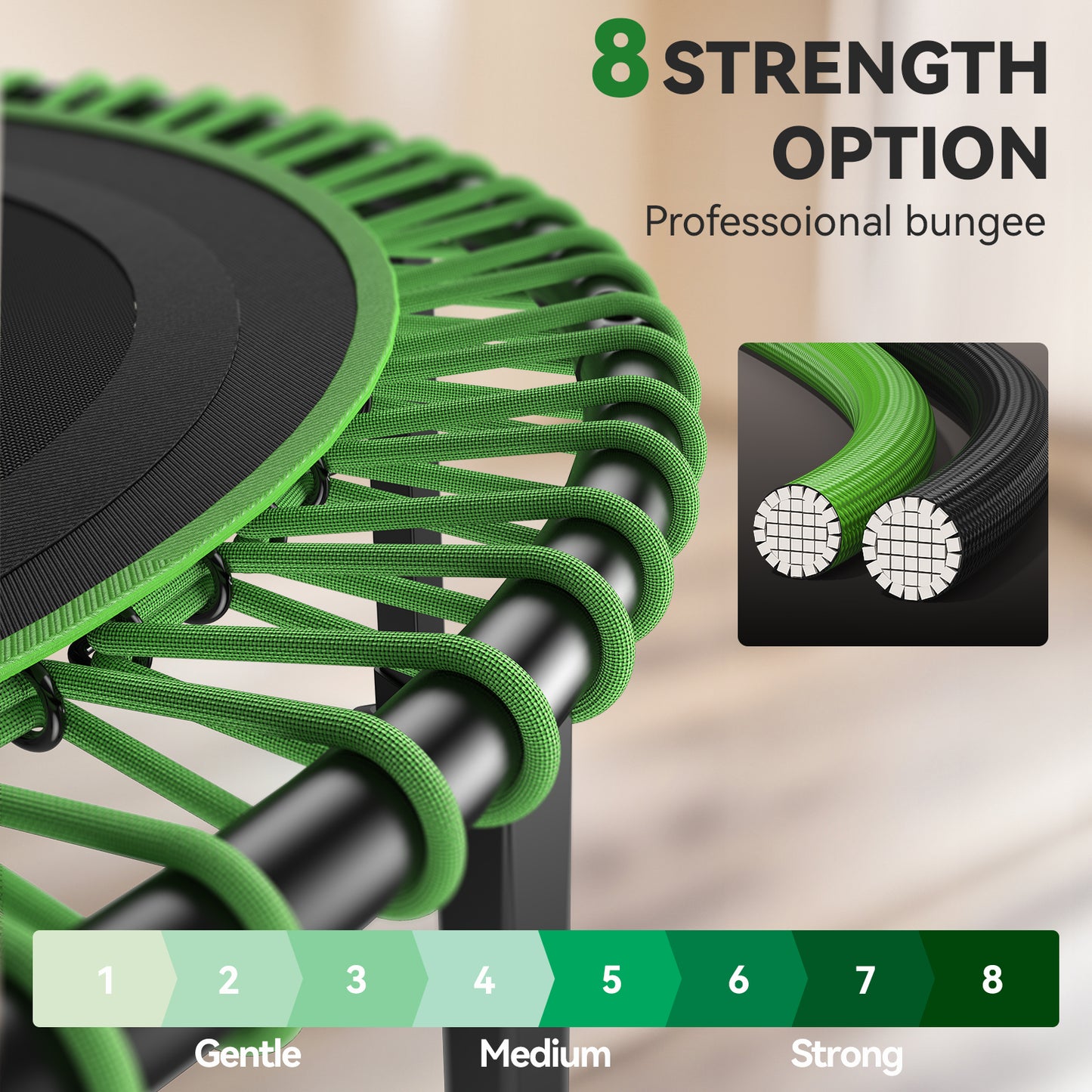 BCAN 560 LBS Soft Land Mini Trampoline, 48" Fitness Trampoline, Bungees(2 Sets), T Shape Adjustable Foam Handle, Stable, Quiet Exercise Rebounder for Kids Adults Indoor/Garden Workout