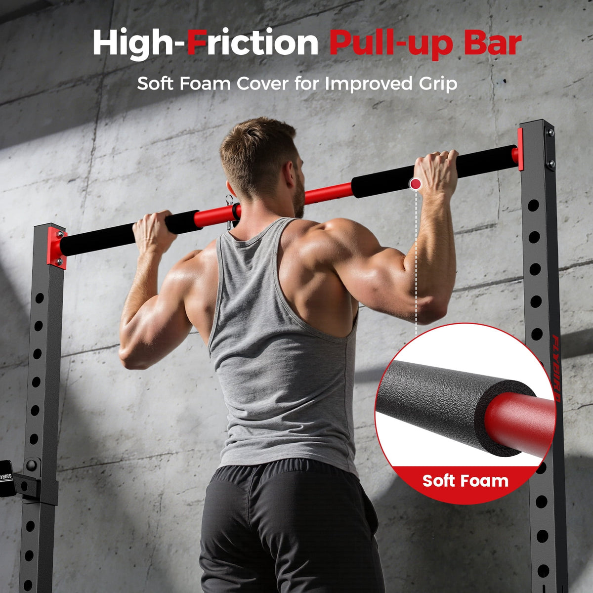 FLYBIRD Squat Rack with Pull-Up Bar,Smith Machine Power Rack 950lbs Capacity, 6/7Ft Bar Width Adjustable Half Rack with Landmine Attachment & 22 Adjustable Heights