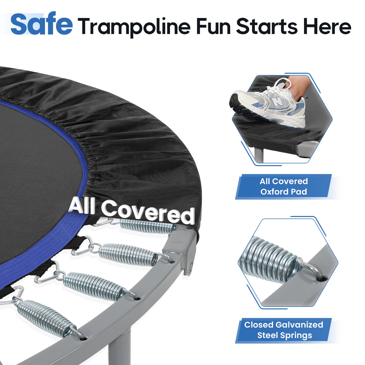 BCAN 48" Foldable Trampoline, Fitness Rebounder with Adjustable Foam Handle, Exercise Trampoline for Adults/kids Indoor/Garden Workout Max Load 440lbs
