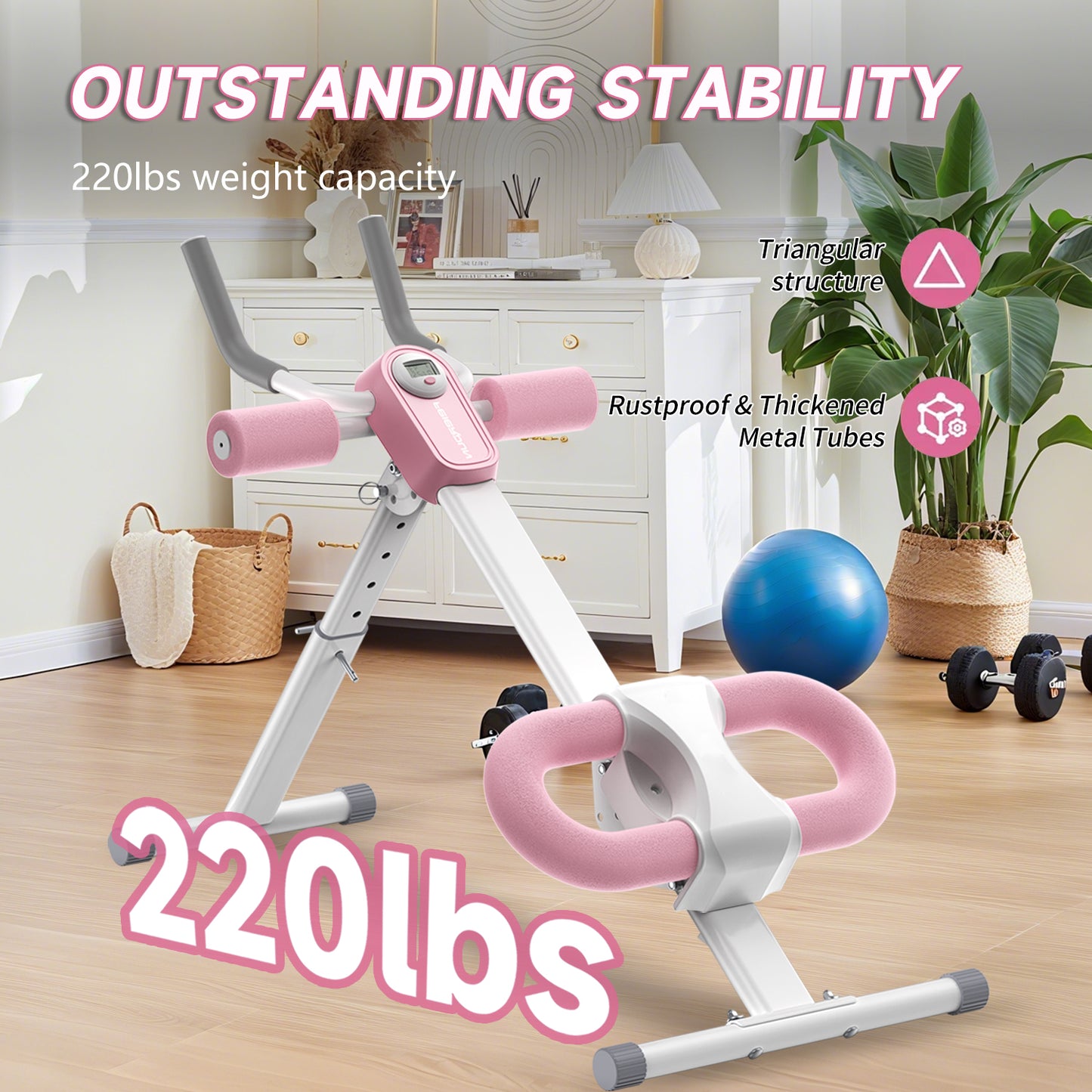 UPGO Foldable&Adjustable Ab Machine Full Body Workout for Home Gym, Core & Abdominal Trainer Fitness Equipment for Body Shaping with LCD Display, 220LBS Weight Capacity and 4 Incline angels