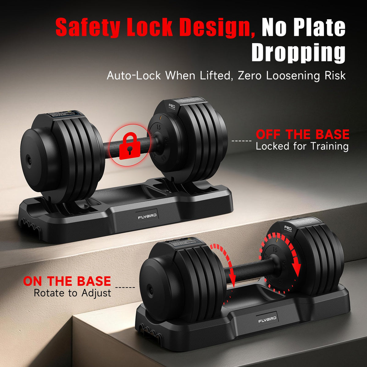 FLYBIRD Adjustable Dumbbell, 55LB/110LB Single Dumbbell for Home Gym Exercise & Fitness, 5-IN-1 Fast Adjustable Weights with Anti-Slip Handle (2 Weight Option)
