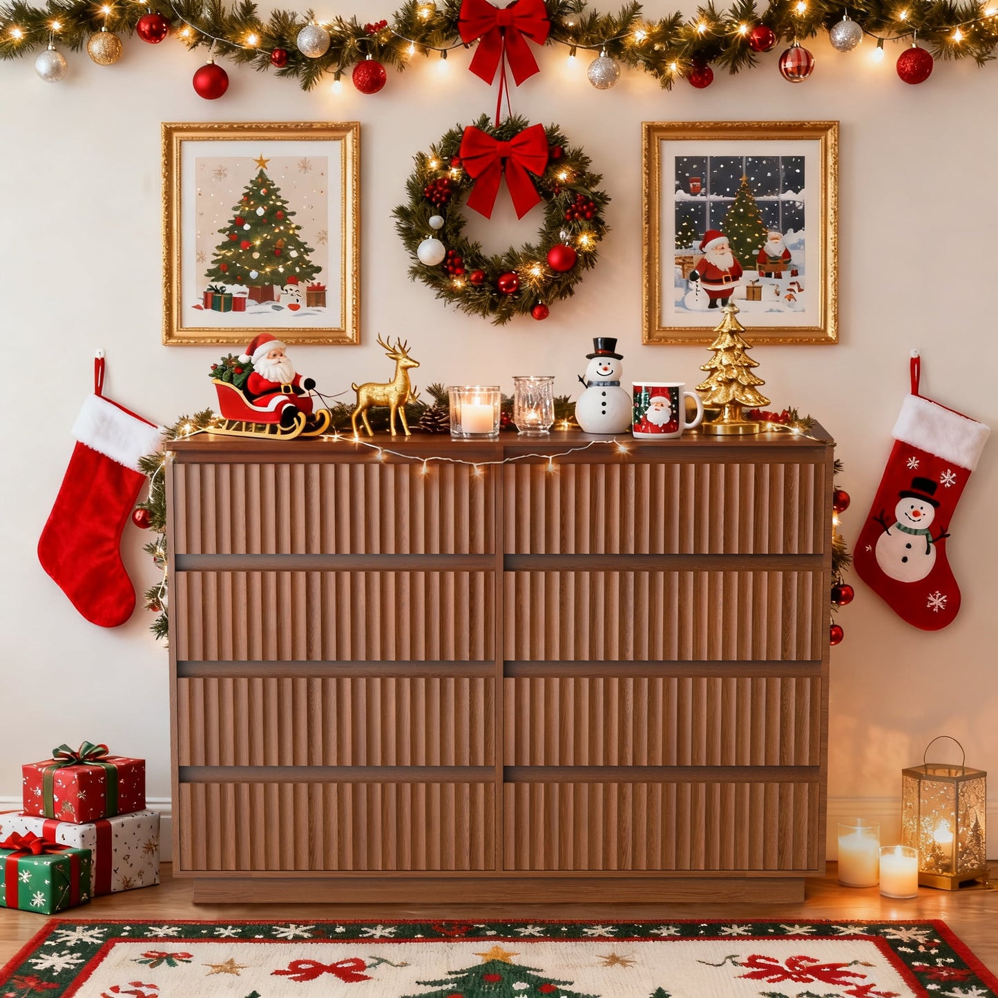 UPGO 31'' Modern Farmhouse Sideboard Buffet Cabinet with Storage, Fluted Panel Doors & Adjustable Shelves, Modular Credenza for Entryway or Living Room Accent,Brown