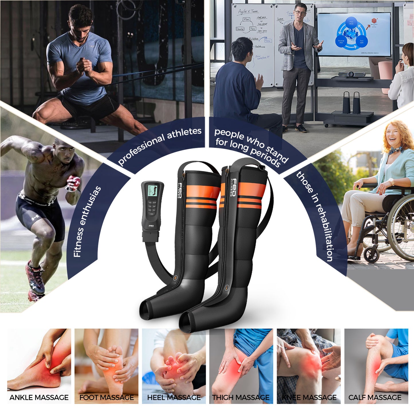FED Fitness Compression Boots LM1, 6 Modes & 13 Intensity Levels , 3 Timing & 3 Heat Settings, 5 Independent Airbags 360° Full Coverage, Adjustable Size with Washable Liner for Leg Massage, size L