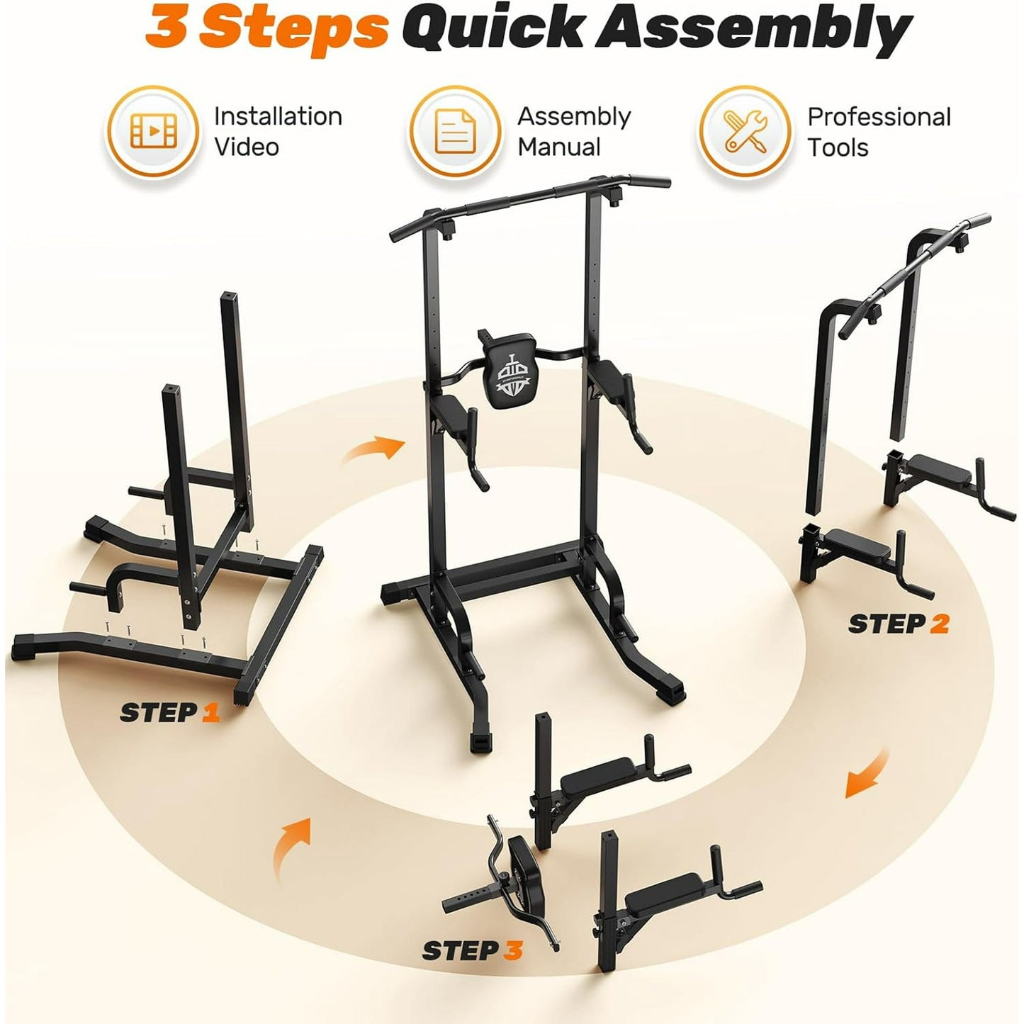 Sportsroyals Power Tower Pull Up Bar Station, 450LBS Stable Pull Up Dip Station for Home Gym