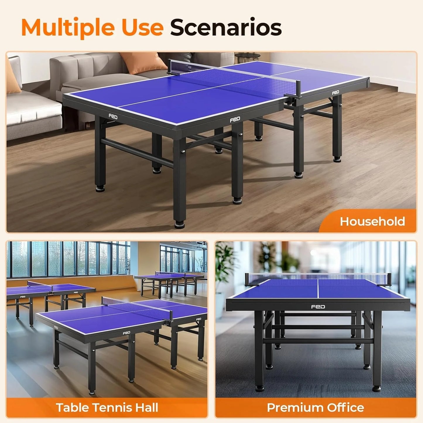 Ping Pong Table, 18mm Thick Tabletop Professional Ping Pong Table with Quick Clamp Net and ping Pong Paddle, Tournament Quality, 10 Minute Easy Assembly, Weatherproof Indoor & Outdoor
