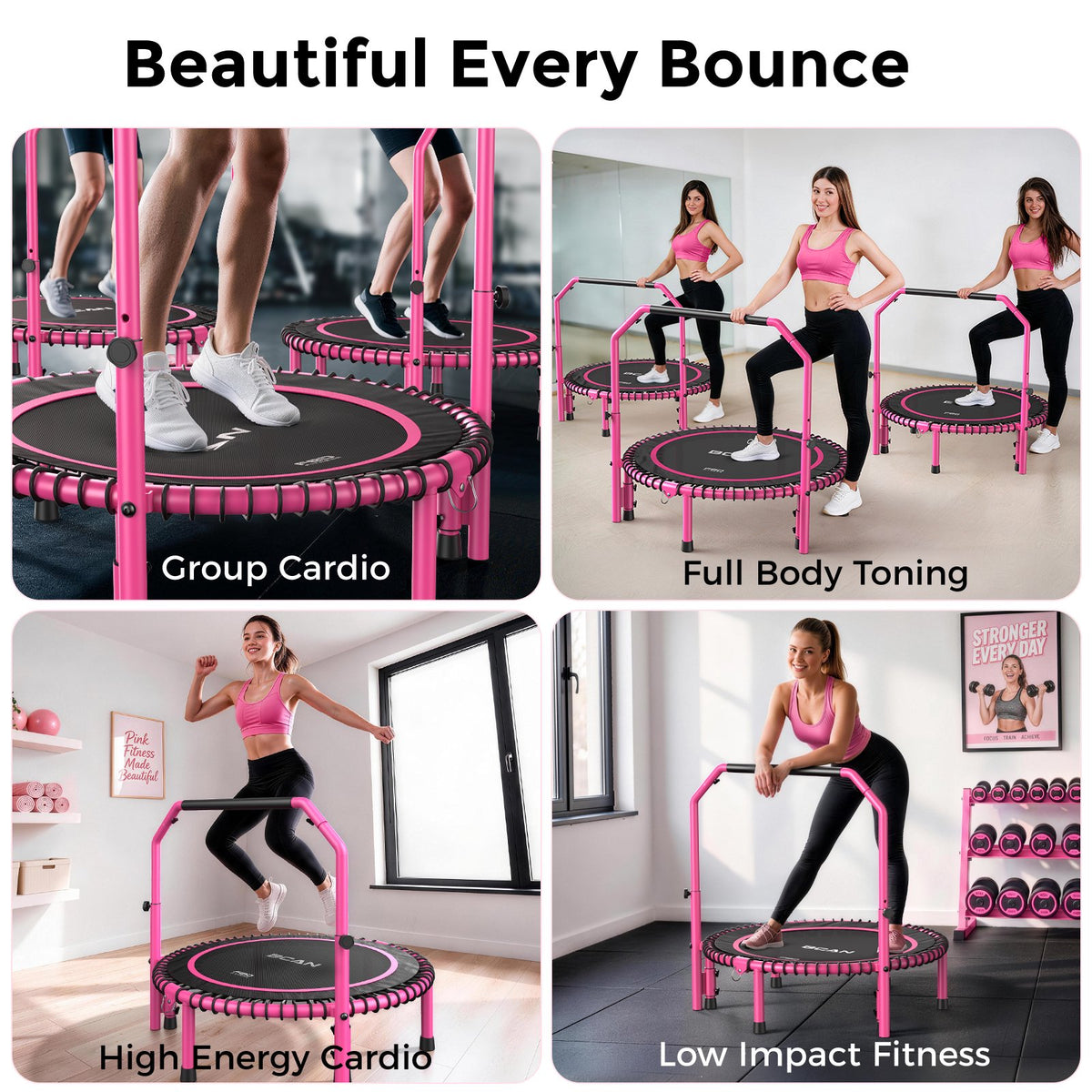BCAN 450 LBS Foldable Mini Trampoline, 40" Fitness Trampoline with Bungees, Stable & Quiet Exercise Rebounder for Kids/Adults