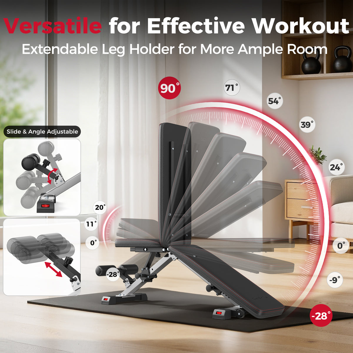 FLYBIRD Adjustable Weight Bench - Heavy Duty Foldable Bench for Full Body Workout, 1000+ lbs Capcity for Home Gym Fitness Exercise
