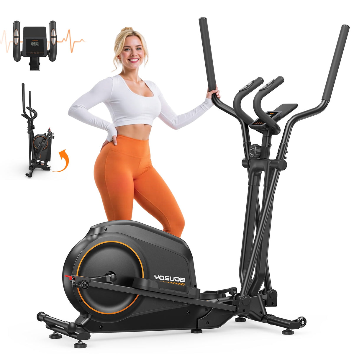 FED Fitness Foldable Elliptical – 16 Levels Magnetic Resistance, 350 lbs Capacity