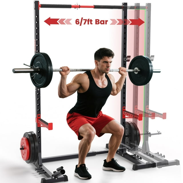 FLYBIRD Adjustable Squat Rack with Pull-Up Bar, Multi-Functional Power Rack for 6FT/7FT Barbells