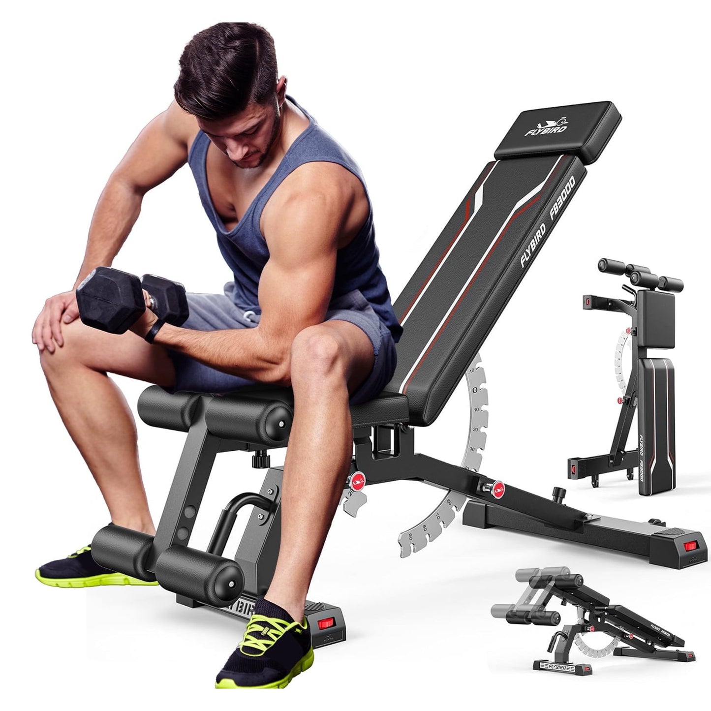 FLYBIRD Adjustable Weight Bench, 1200LBS Foldable Strength Training Bench for Home Gym & Storage