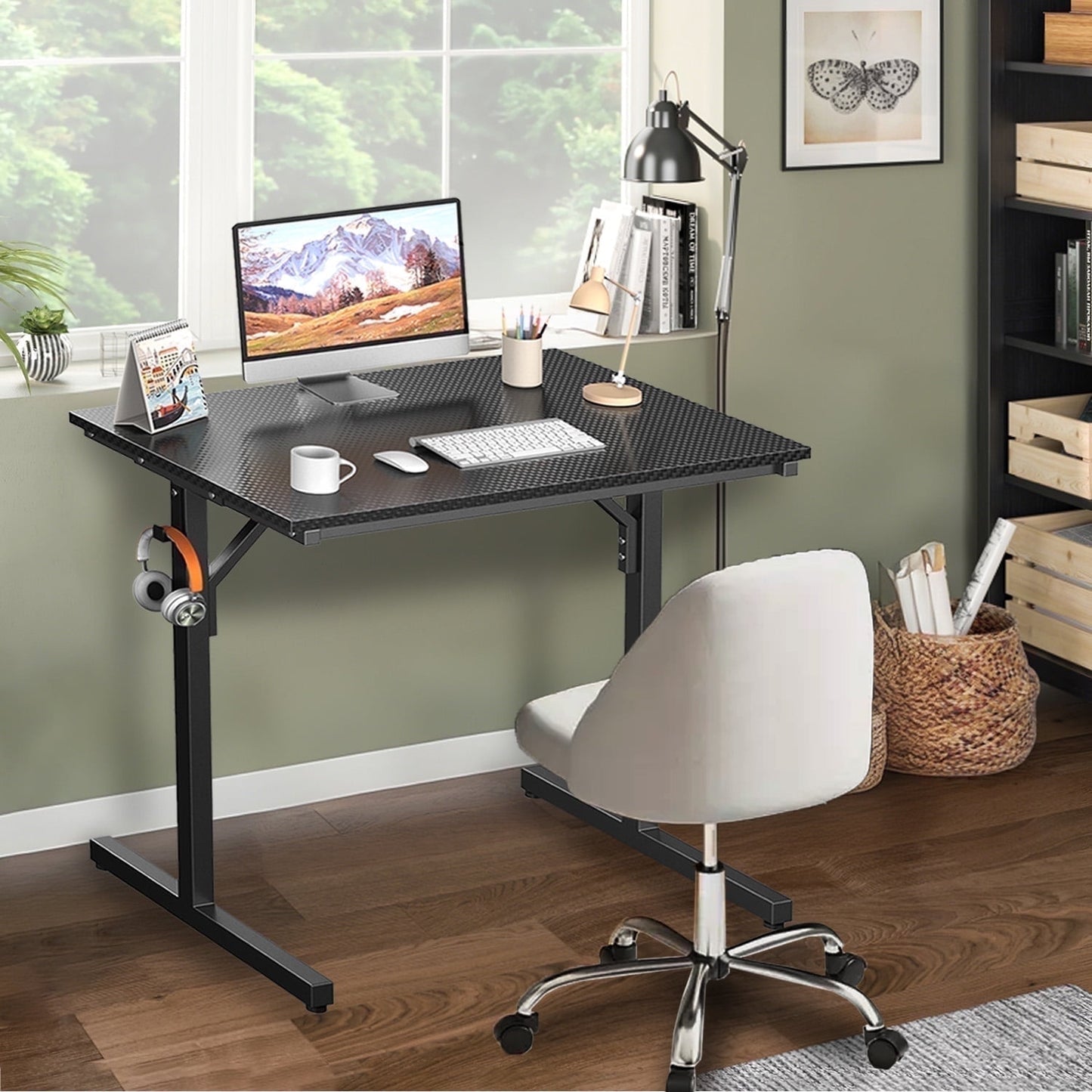 UPGO Small Computer Desk 32'' Writing Table with Headphone Hooks for Home Office, Modern White