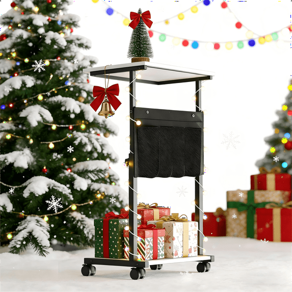 UPGO C-Shaped Adjustable End Table, 25"-30" Height, Small Couch Side Table with Storage for Living Room & Bedroom