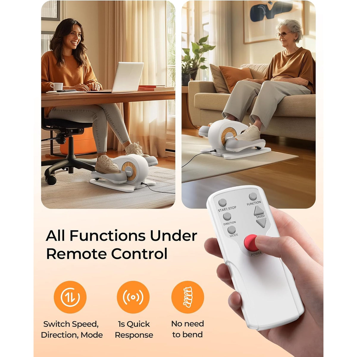 YOSUDA Under Desk Elliptical Machine for Seniors,Quiet & Portable Electric Seated Pedal Exerciser Adjustable Speeds with Remote Control