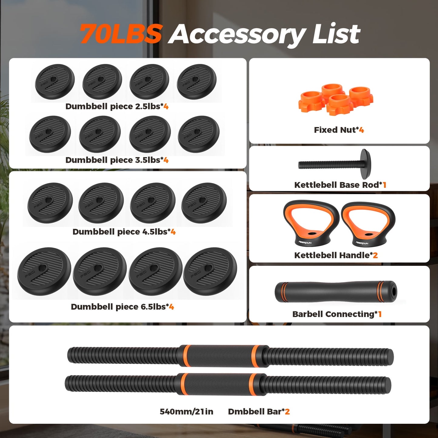 UPGO Adjustable Dumbbells,70lbs Free Weight Set with Connector,5 in1 Dumbbells Set as Barbell,Kettlebell,Push up Stand,Weight Plate,Fitness Exercises for Home Gym Suitable Men/Women