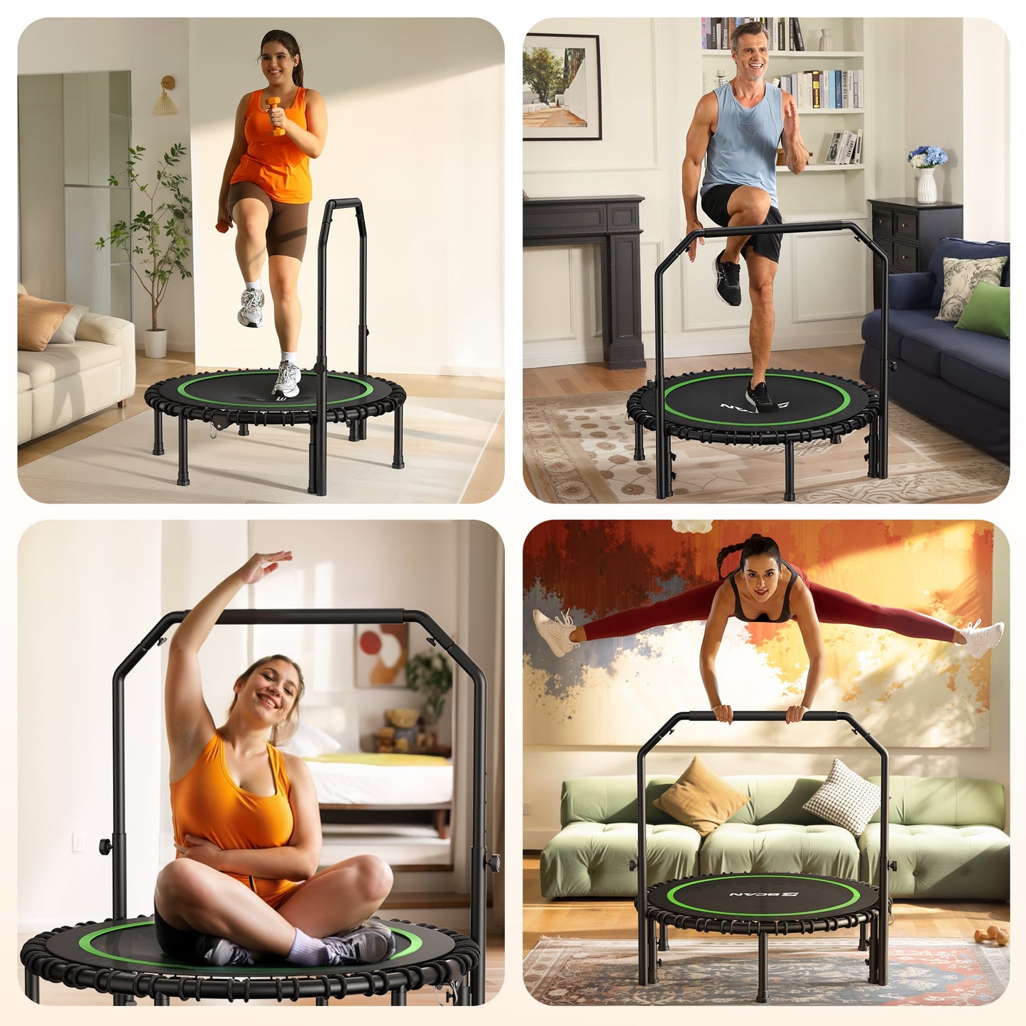 BCAN 450 LBS Foldable Mini Trampoline, 40" Fitness Trampoline with Bungees, Stable & Quiet Exercise Rebounder for Kids/Adults