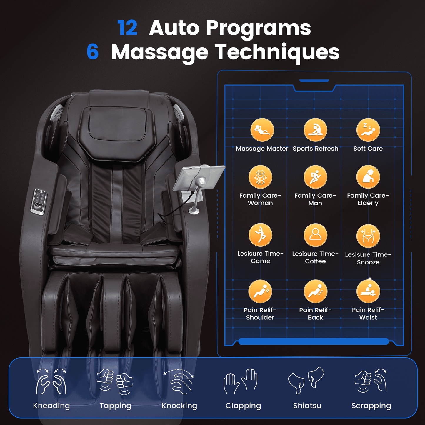 Upgo 4D Massage Chair with 55" SL Track, 2 Zero Gravity Modes, Voice Control, Heating, Leather