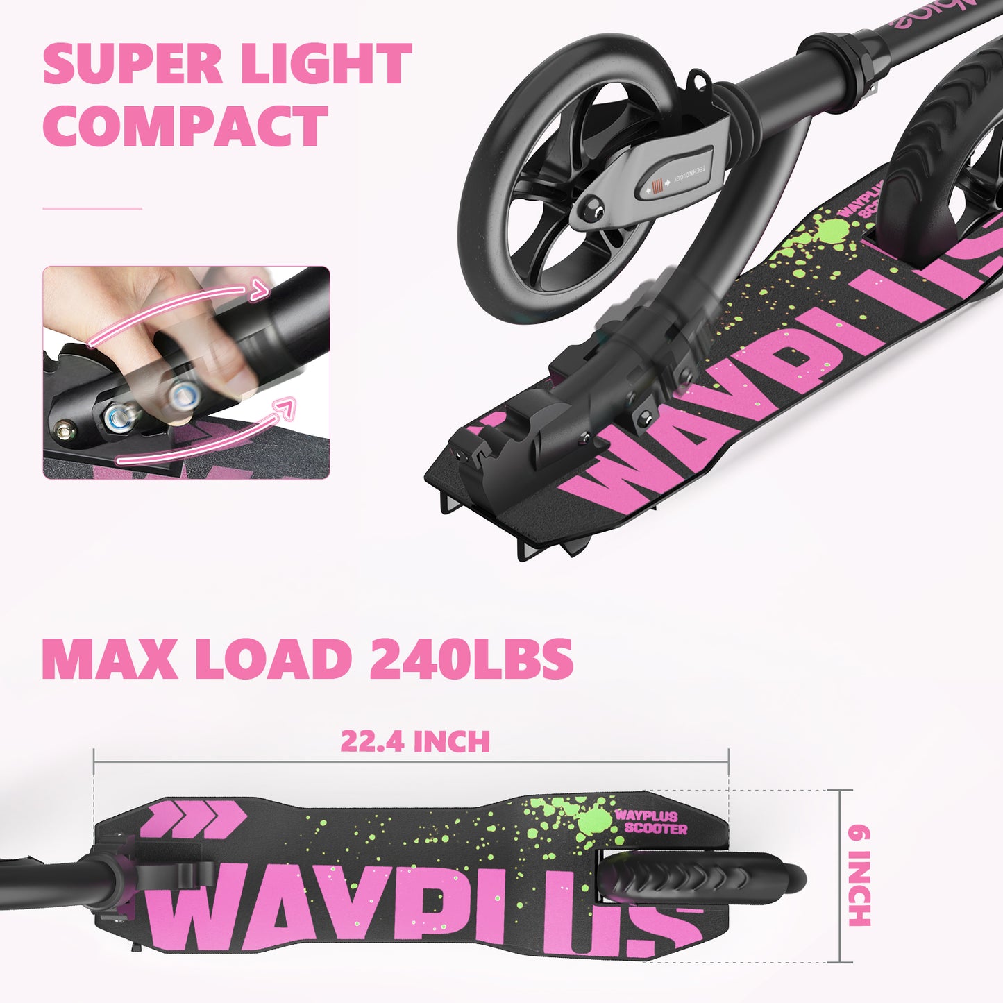 WAYPLUS Kick Scooter for Teens & Adults,Pink
