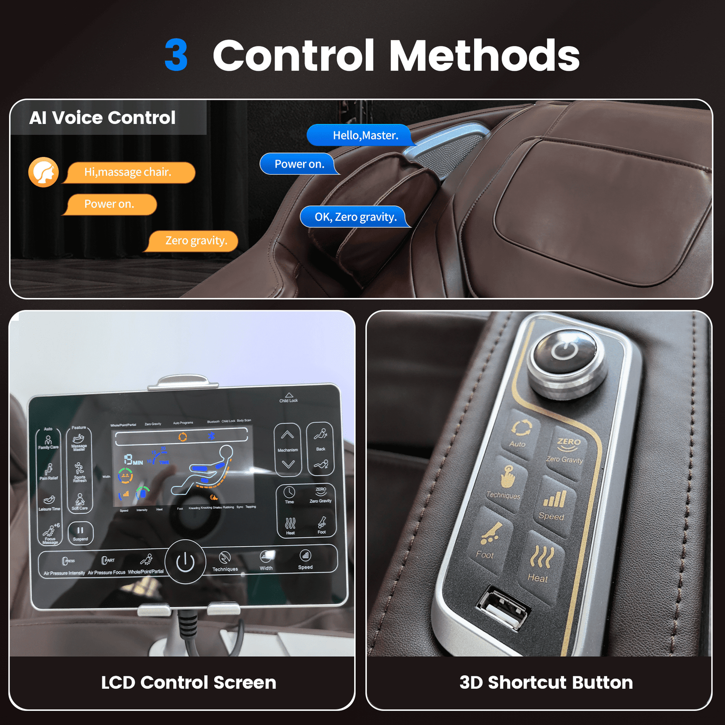 Upgo 4D Massage Chair with 55" SL Track, 2 Zero Gravity Modes, Voice Control, Heating, Leather