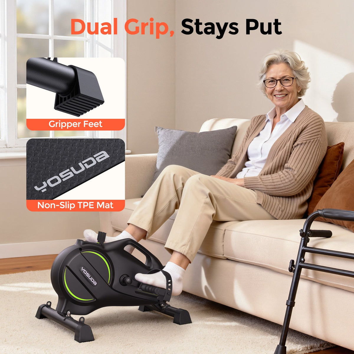 UPGO YOSUDA Under Desk Bike Pedal Exerciser ,16-Level Magnetic Mini Exercise Bike for Arm & Leg Workout,Desk Cycle Pedal Exerciser with Bluetooth