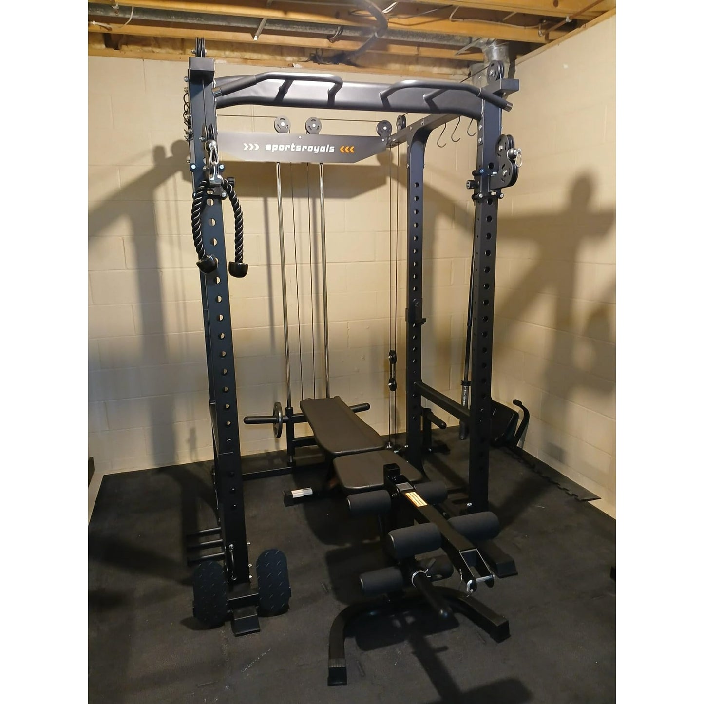 Sportsroyals Power Cage, 1600lbs Multi-Function Power Rack with Adjustable Cable Crossover, Power Cage for Home Gym, Black