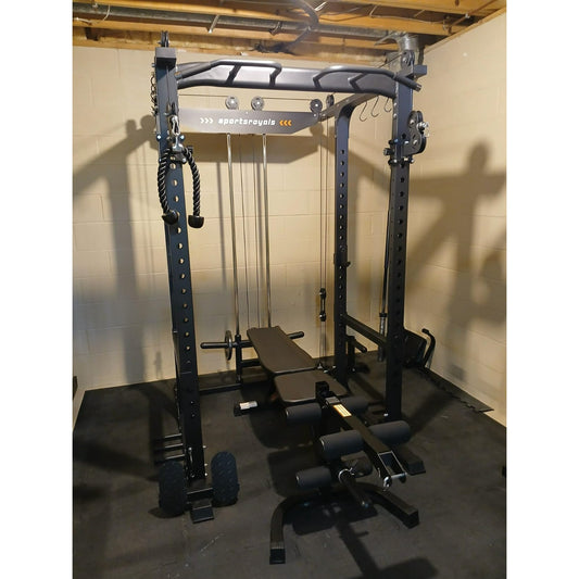 Sportsroyals Power Cage, 1600lbs Multi-Function Power Rack with Adjustable Cable Crossover, Power Cage for Home Gym, Black