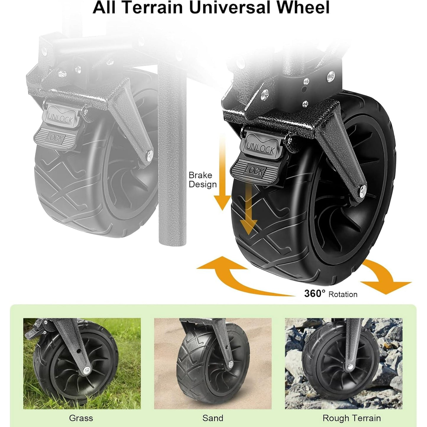 UPGO 200L Collapsible Foldable Wagon with 350lbs Weight Capacity, Heavy Duty Folding Utility Garden Cart with Big All-Terrain Beach Wheels & Drink Holders