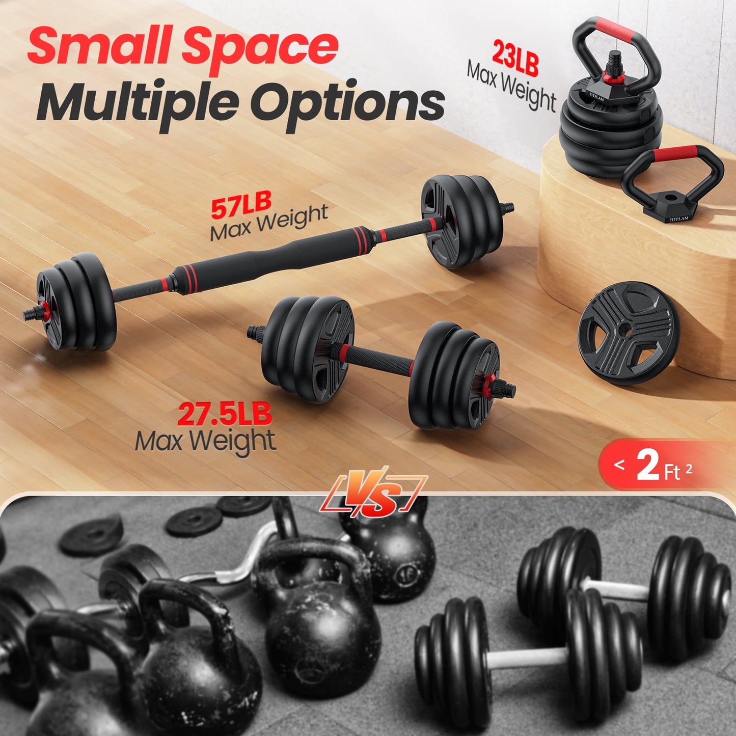 Adjustable Dumbbells, 55lbs Free Weight Set with Connector, 5 in1 Dumbbells Set as Barbell, Kettlebells, Push up Stand, Fitness Exercises for Home Gym Suitable Men/Women
