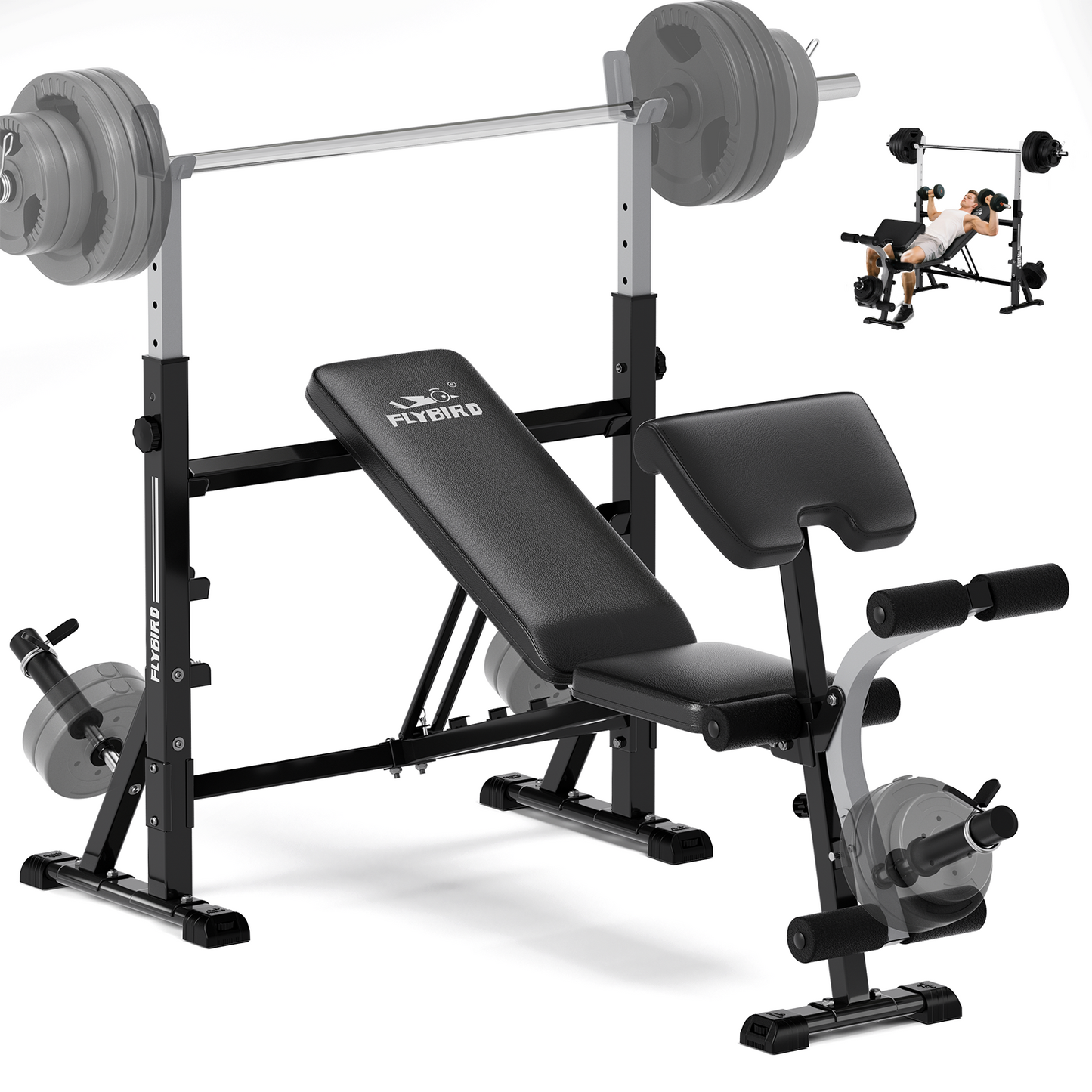 Flybird Standard Weight Bench with Preacher Curl, Leg Developer, Chest & Shoulder Rack