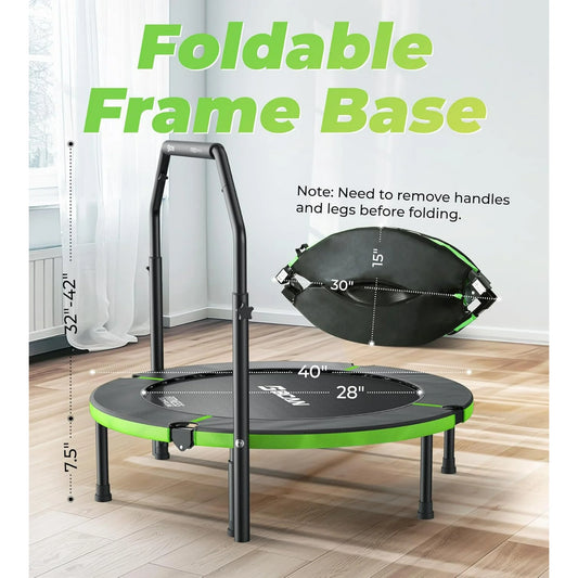 Rebounder Trampoline for Adults, Adjustable Foam Handle, Exercise Rebounder for Adults Indoor/Garden Workout, Max Load 330lbs