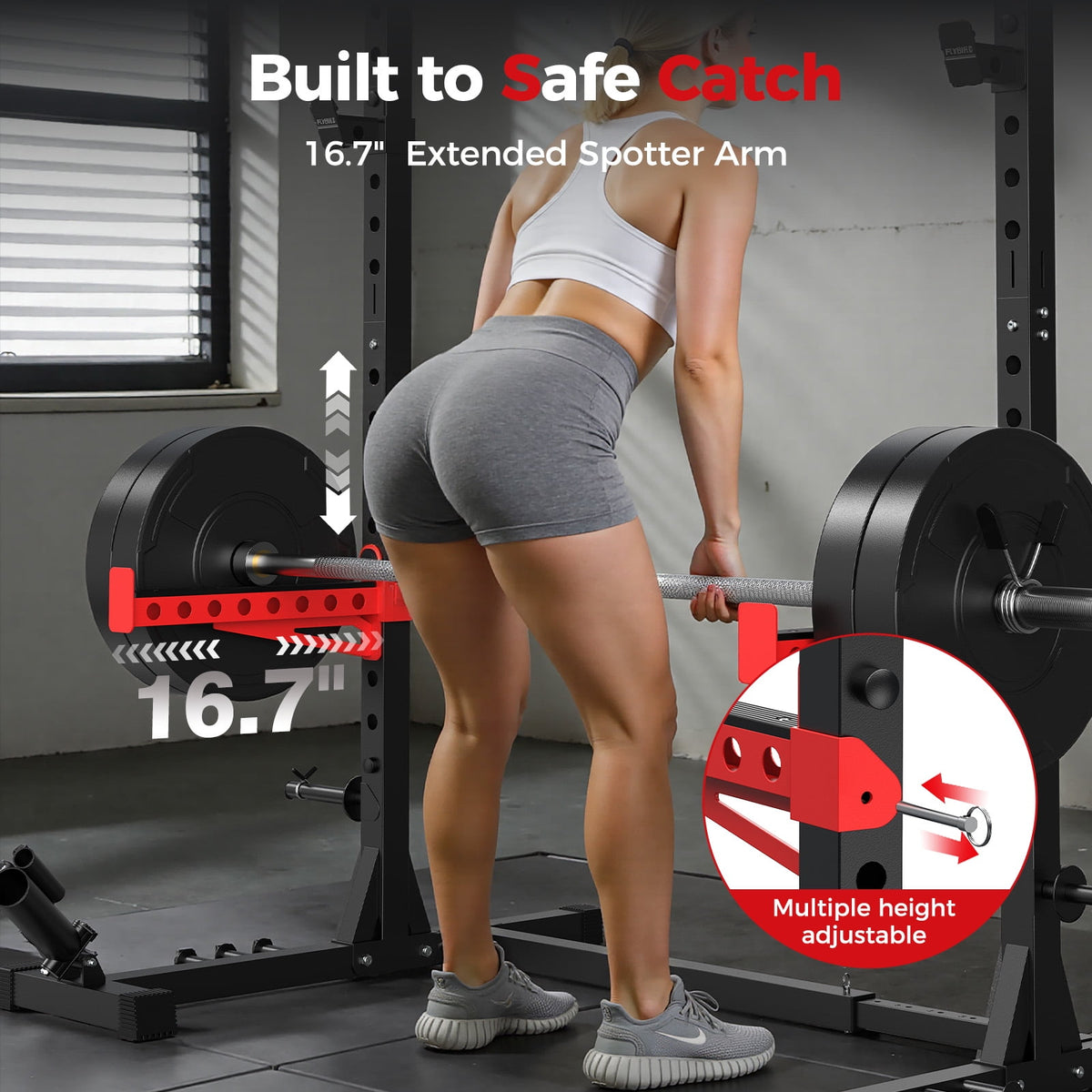 FLYBIRD Squat Rack with Pull-Up Bar,Smith Machine Power Rack 950lbs Capacity, 6/7Ft Bar Width Adjustable Half Rack with Landmine Attachment & 22 Adjustable Heights