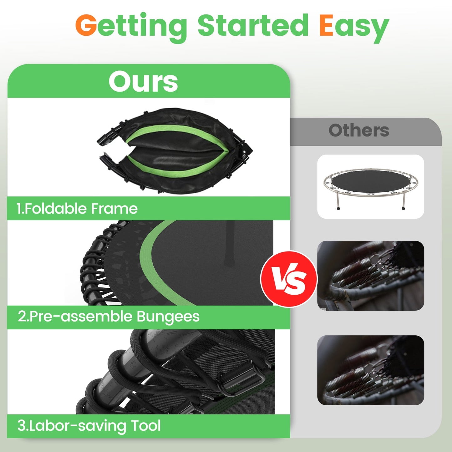 BCAN 550 LBS Foldable Mini Trampoline, 48" Fitness Trampoline with Bungees, Stable & Quiet Exercise Rebounder for Kids/Adults