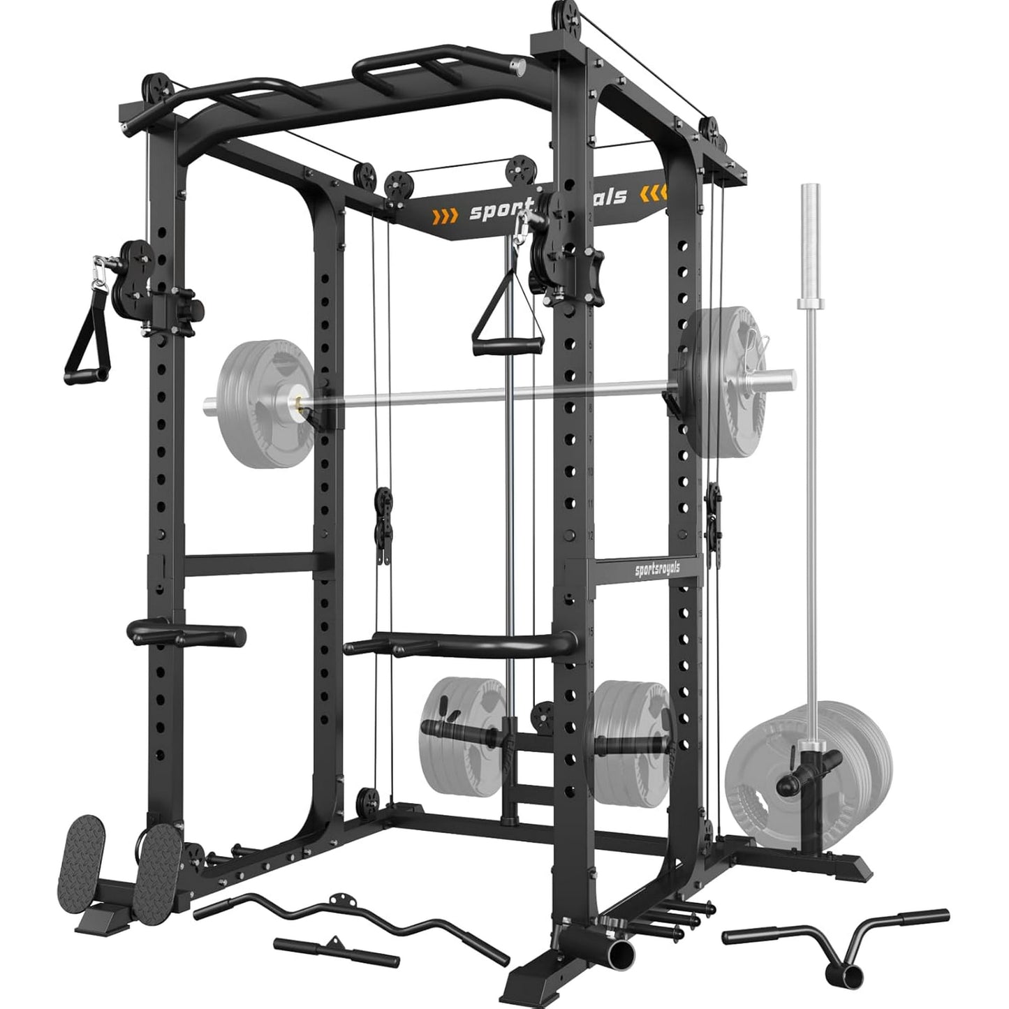 Sportsroyals Power Cage, 1600lbs Multi-Function Power Rack with Adjustable Cable Crossover, Power Cage for Home Gym, Black