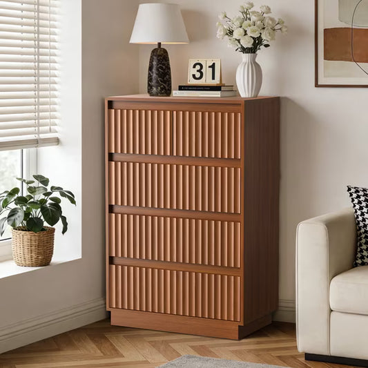 UPGO 25.3'' Fluted Dresser for Living Room, Bedroom, Hallway, Entryway with Deep 5 drawers, Wooden Dresser