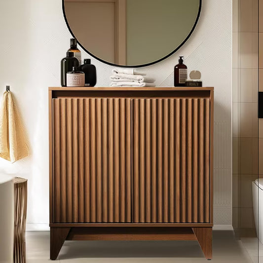 UPGO 31'' Modern Farmhouse Sideboard Buffet Cabinet with Storage, Fluted Panel Doors & Adjustable Shelves (brown)