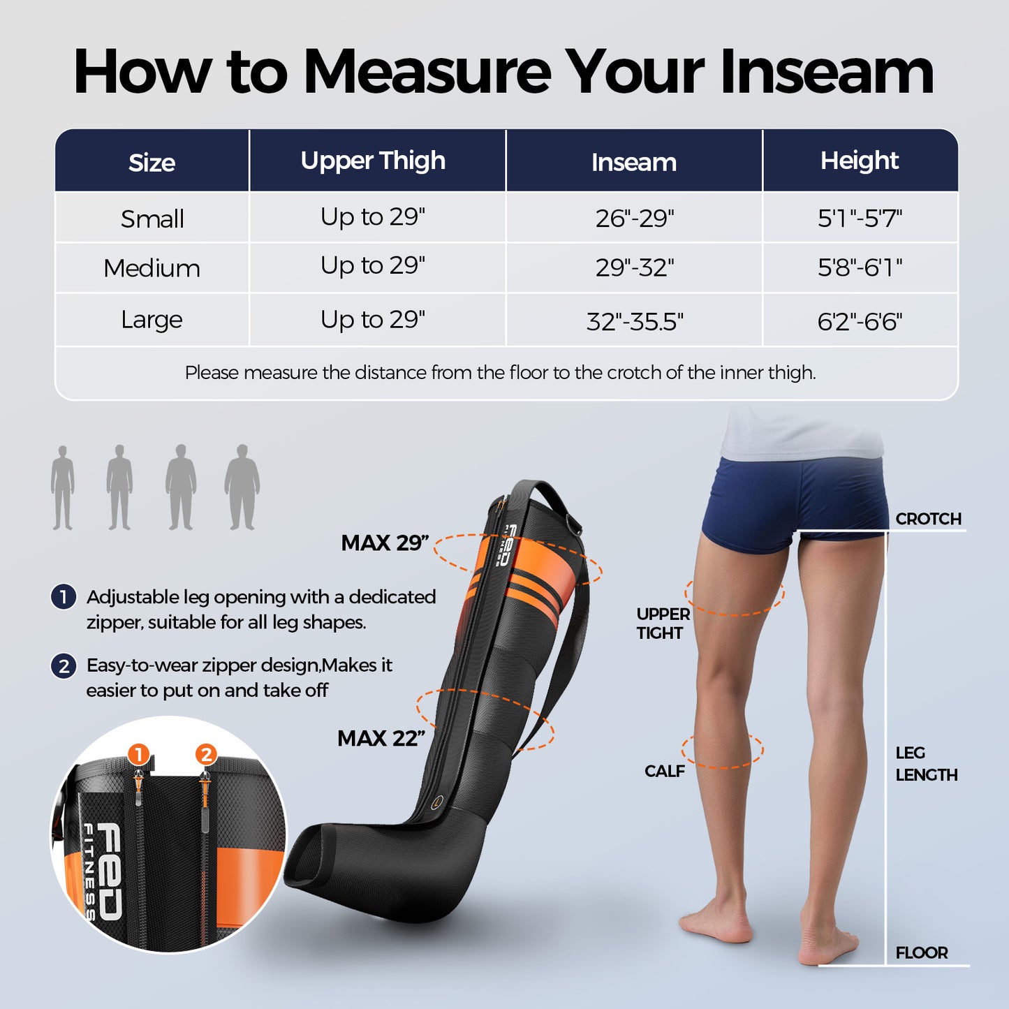 FED Fitness Compression Boots LM1, 6 Modes & 13 Intensity Levels , 3 Timing & 3 Heat Settings, 5 Independent Airbags 360° Full Coverage, Adjustable Size with Washable Liner for Leg Massage, size M