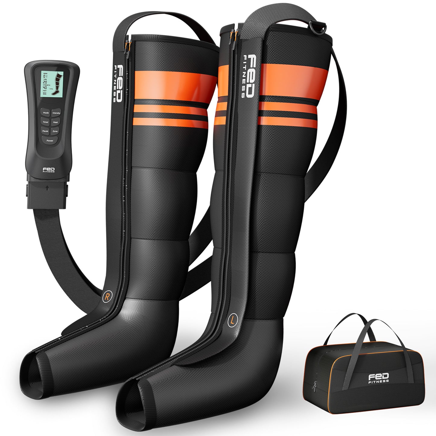 FED Fitness Compression Boots LM1, 6 Modes & 13 Intensity Levels , 3 Timing & 3 Heat Settings, 5 Independent Airbags 360° Full Coverage, Adjustable Size with Washable Liner for Leg Massage, size M