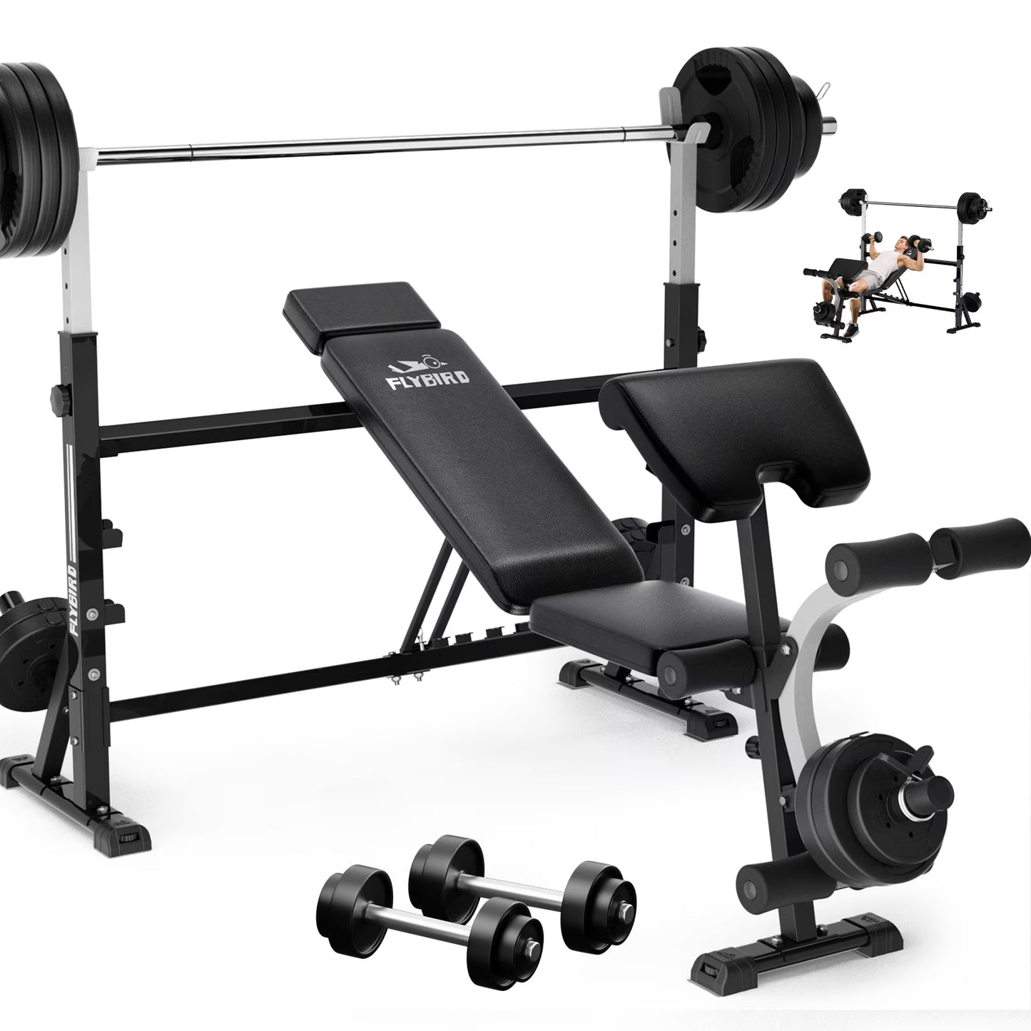FLYBIRD Olympic Weight Bench - Adjustable Press with Rack, Leg Developer & Preacher Curl (1000Lbs/2025)
